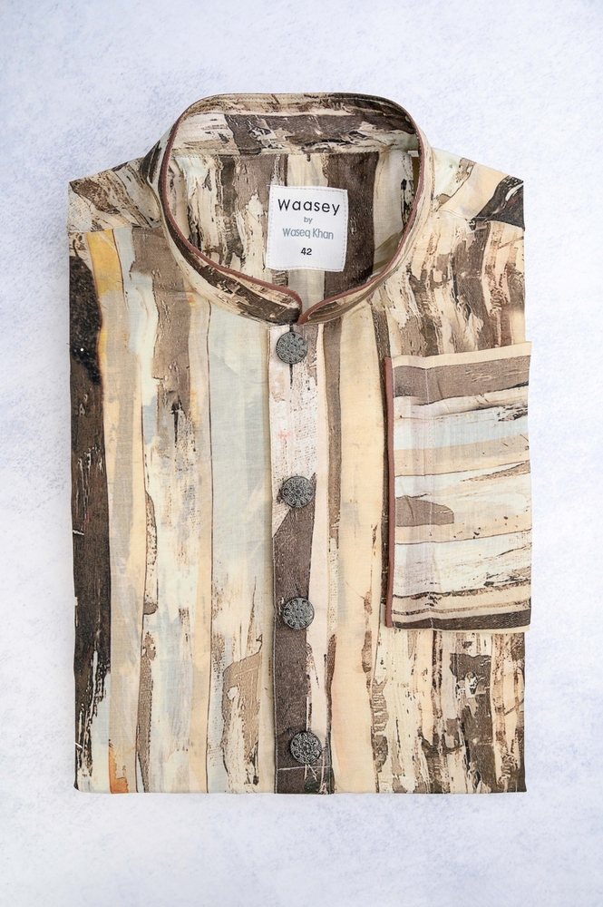 Earthy Brown & Beige Printed Panjabi